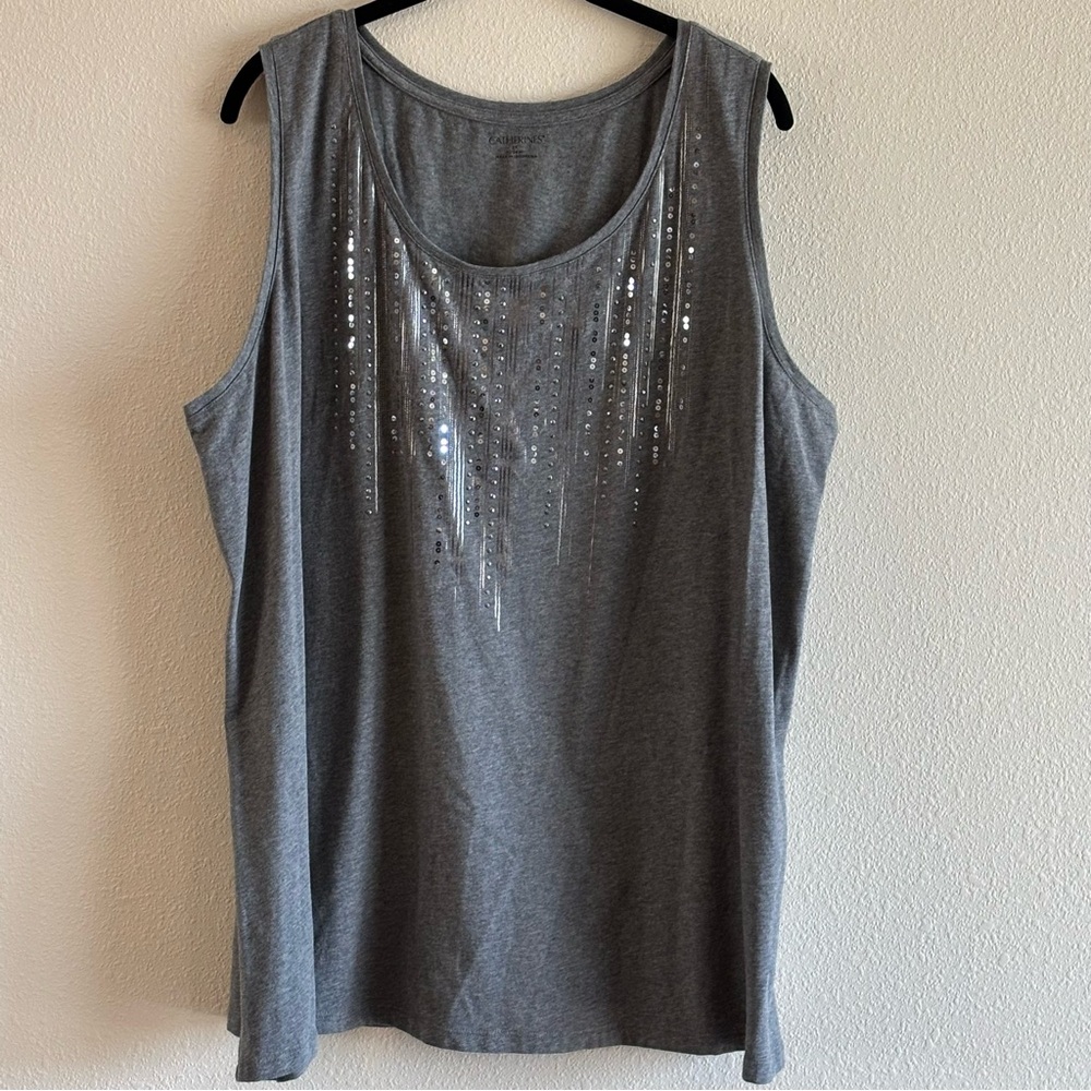 Catherines Women’s Gray Tank Top with Silver Details SZ 2X